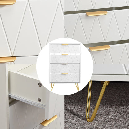 Houten Ladekast - 4 Laden - Witte Houtlook, 60 × 34 × 90 cm