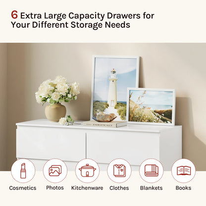 WOLTU Bedroom Chest of Drawers with 6 Drawers 100x69x36cm Storage Cabinet White Sideboard Dresser for Living Room Hallway