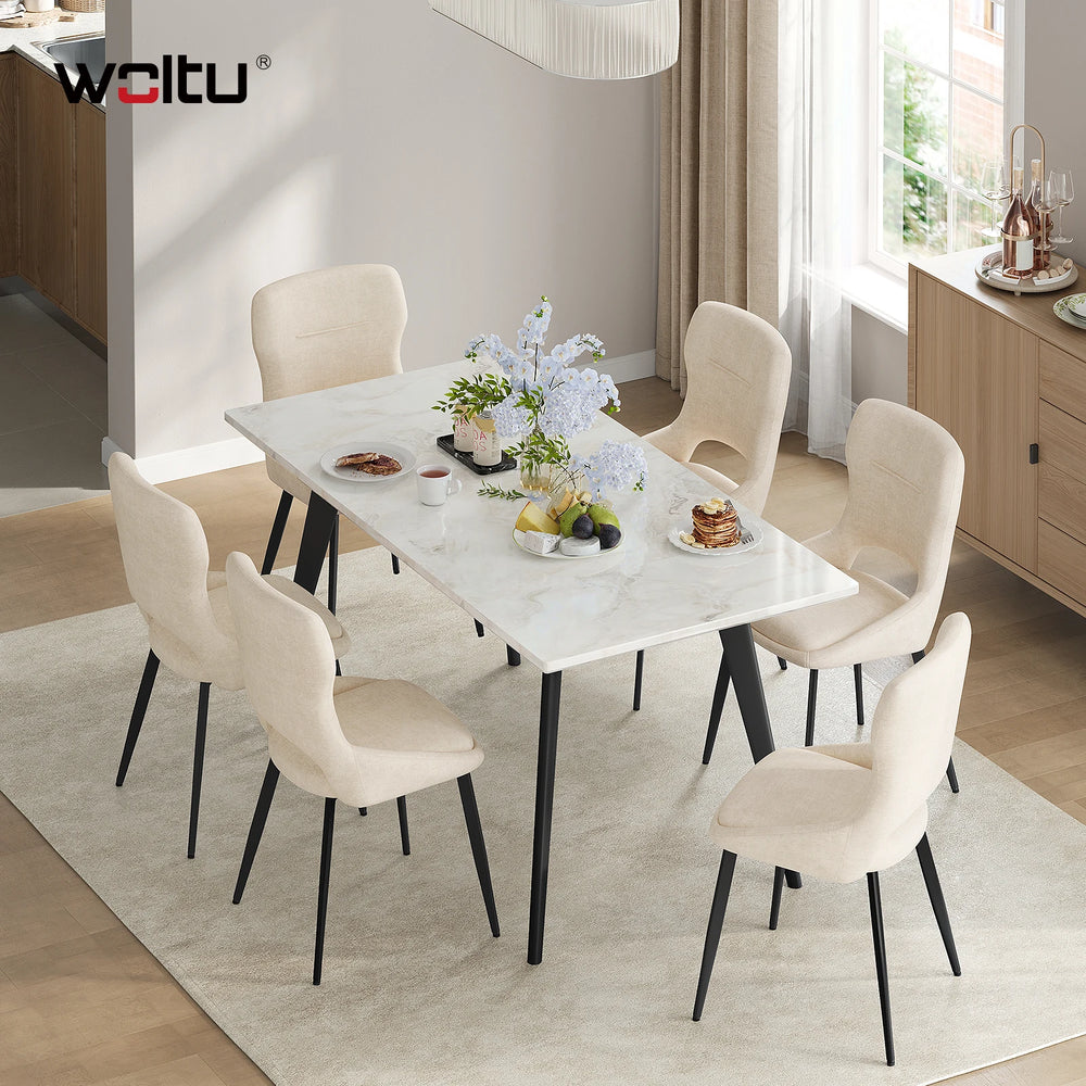 WOLTU 6PCS/SET Kitchen Chairs Dining Chairs Hollow High Back Dining Chair Chenille Upholstered Seat Metal Legs for Living Room