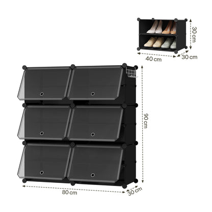 WOLTU Foldable Modular DIY Shoe Cabinet Transparent PP Stackable Shoe Cube Storage Organizer with Door Hook for Hallway Living Room