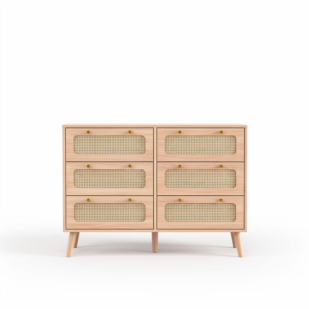 Houten Dressoir - 6 Laden - Natuurlijk Hout