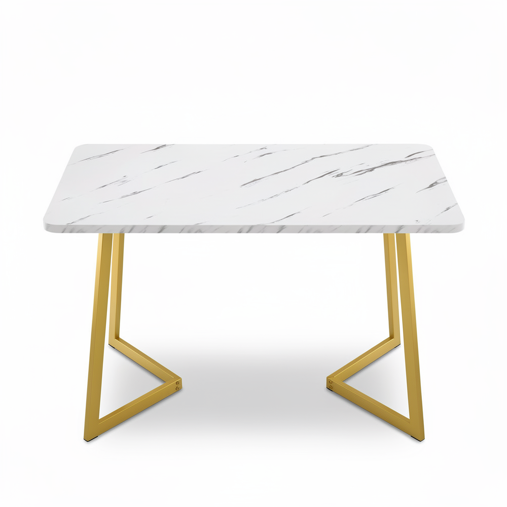 Eettafel - Marmerlook - 117x68cm - Wit/Goud