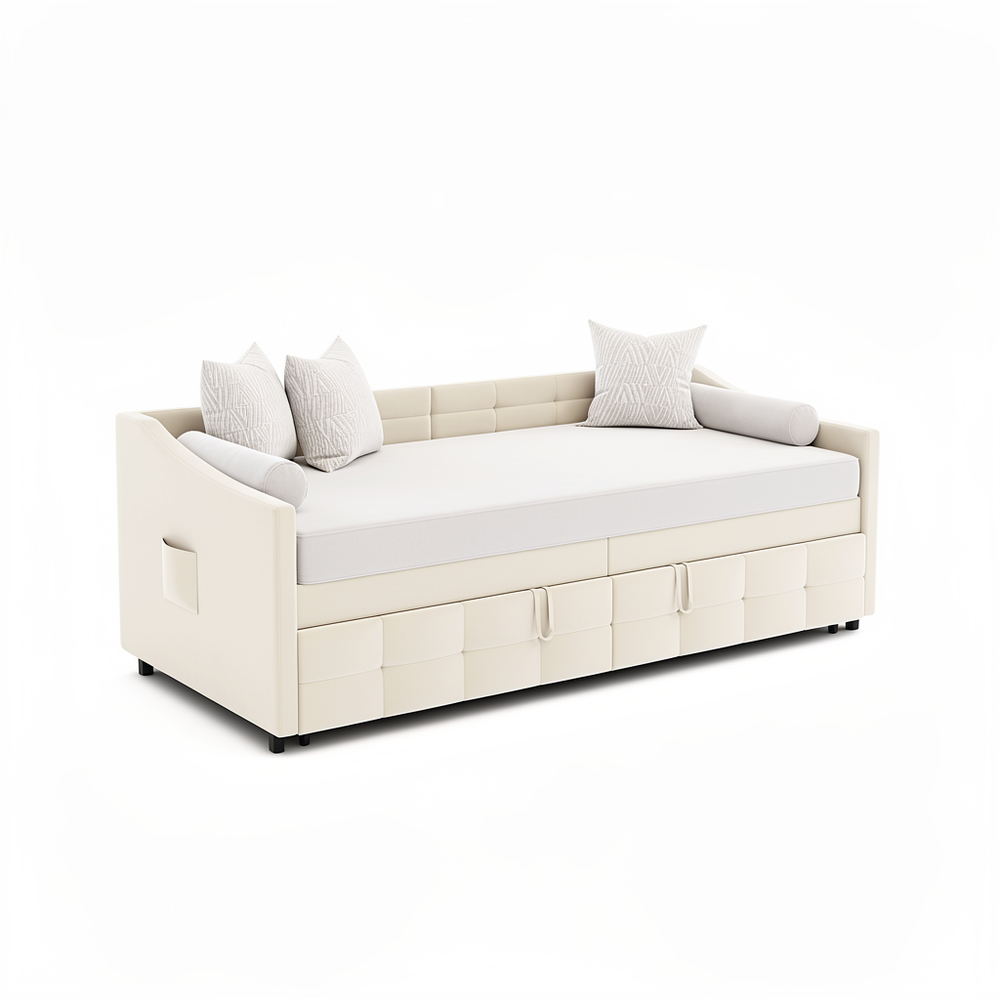 Velvet Sofa Bed - 90x200cm - Crème