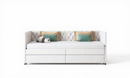 Velours Slaapbank - 90 × 200 cm, Inclusief 12 cm Matras - Grijs/Wit