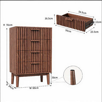 Houten Ladekast - 4 of 6 Laden - Houtlook/Walnoot, Moderne Opbergkast - 60 × 34 × 91 cm / 100 × 34 × 73 cm